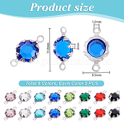 40Pcs 8 Colors Stainless Steel Pave Glass Faceted Flower Connector Charms&nbsp;STAS-PH0006-91
