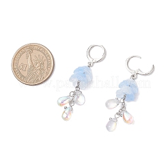 4 Pairs 4 Colors Stainless Steel Glass Flower with Teardrop Leverback Earrings&nbsp;EJEW-TA00704