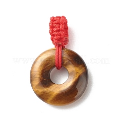 混合天然石ペンダント  赤い編みこみのナイロン糸のパーツ  ドーナツ/円盤  27.5x18x7.5mm  穴：3.5x5.2mm&nbsp;PALLOY-JF01109