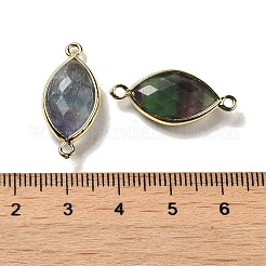 天然蛍石ファセットコネクターチャーム  ラックメッキ真鍮ホースアイリンク  ゴールドカラー  23~25x11.5x5.5mm  穴：1.6mm&nbsp;G-K347-03G-15
