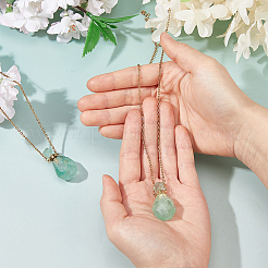 Natural Fluorite Faceted Perfume Bottle Pendant 304 Stainless Steel Cable Chain Necklaces&nbsp;NJEW-WH0002-268D