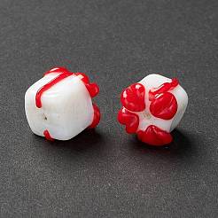 手作りランプワークビーズ  ギフト用の箱  クリスマスのために  ホワイト  10~13x11~13x11~13mm  穴：2~3mm&nbsp;LAMP-I025-04C