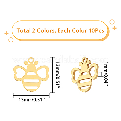20個2色201ステンレスペンダント  ミツバチ  本金メッキ&ステンレススチールカラー  13x13x1mm  穴：1.5mm  10個/カラー&nbsp;STAS-DC0010-58