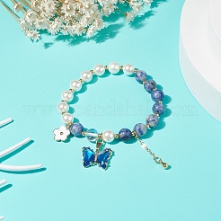 Round Natural Blue Spot Jasper & Shell Pearl Beaded Stretch Bracelet&nbsp;BJEW-TA00191-01