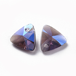ガラスのラインストーンチャーム  多面カット  三角形  アメジスト  7.5x8x4.3mm  穴：1mm&nbsp;RGLA-L018-B-204MO