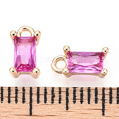 真鍮キュービックジルコニアチャーム  長方形  本金メッキ  マゼンタ  8x4x3mm  穴：1.2mm.&nbsp;X1-KK-S350-367M