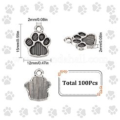 犬の足跡チベット風合金ペンダントエナメルセッティング100個  アンティークシルバー  15x12x2mm  穴：2mm&nbsp;FIND-SC0004-30