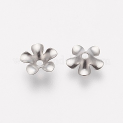 変色防止5枚花びら304ステンレススチールフラワービーズキャップ  ステンレス鋼色  15x2mm  穴：1mm&nbsp;LS-STAS-L205-09B