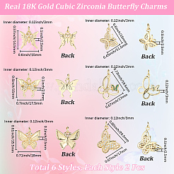 12Pcs Brass Micro Pave Clear Cubic Zirconia Pendants&nbsp;KK-BBC0023-92G