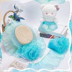 グラデーションカラーのオーガンジープリーツレースリボン  縫製や工芸品の装飾用  シアン  1/2インチ（14~15mm）  約10.72~10.94ヤード（9.8~10m）/セット&nbsp;DIY-GA0005-88A