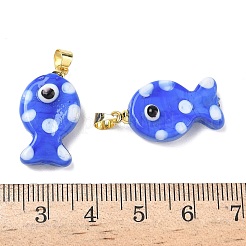 手作りランプワークペンダント  魚  真鍮  長持ちメッキ  ラックめっき  ゴールドカラー  藤紫色  23~24x13~14x7~8.5mm  穴：4.5x4mm&nbsp;LAMP-G168-04D