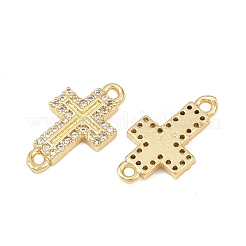 Cross Brass Micro Pave Clear Cubic Zirconia Connector Charms&nbsp;KK-P339-04G