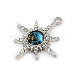 合金ラインストーンペンダント  樹脂と  太陽のチャーム  プラチナ  24x21x4mm  穴：1.8mm&nbsp;FIND-F013-05P