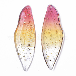 透明なエポキシ樹脂の大きなペンダント  金箔  昆虫の羽  ミックスカラー  51x16.5x1~2.5mm  穴：1.2mm&nbsp;X1-RESI-T046-01