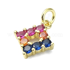 真鍮マイクロペーブカラフルな立方ジルコニアペンダント  カドミウムフリー＆ニッケルフリー＆鉛フリー  菱形  ゴールドカラー  14x11.4x2.5mm&nbsp;KK-H475-03G