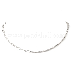 304ステンレススチールペーパークリップチェーンローロチェーンネックレス  変色しない  ステンレス鋼色  17.72インチ（45cm）&nbsp;NJEW-JN05771