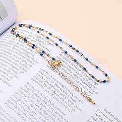 304ステンレススチールリンクチェーンネックレス  エナメルとカニカン付き  ゴールドカラー  ミディアムブルー  15.75インチ（40cm）&nbsp;NJEW-JN03084-01