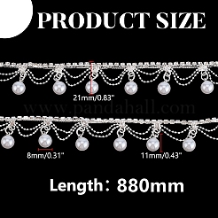 合金ラインストーンチェーン1個  タッセルストラスチェーン  衣装作りに  模造パールと  ラウンド  銀  880x21mm&nbsp;FIND-WR0012-61