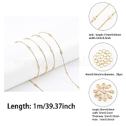DIY チェーン ブレスレット ネックレス メイキング キット  クリアキュービックジルコニアクロスリンクチェーンを含む  304ステンレススチール丸カン  真鍮製の留め金  18KGP本金メッキ  チェーン：11x5x1.5mm  1 M /箱&nbsp;DIY-CA0005-37