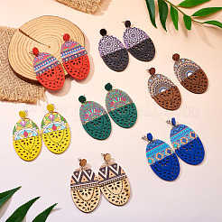7 Pairs 7 Styles Wood Stud Earrings&nbsp;EJEW-TA0001-51
