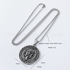 Vintage Viking 304 Stainless Steel Round Medal with Man Pendant Box Chain Necklaces for Men&nbsp;EK8272