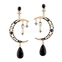 Moon with Teardrop Alloy Rhinestone Dangle Stud Earrings&nbsp;FS-WG3EB84-01