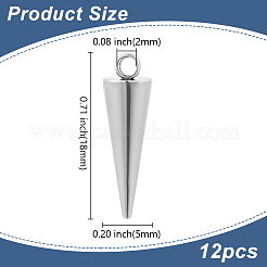 304ステンレススチールペンダント12個  スパイク/コーン  ステンレス鋼色  18x5mm  穴：2mm&nbsp;STAS-LP0001-35