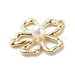 合金ペンダント  模造パールのアクリルビーズで  花  ライトゴールド  25x21.5x6.5mm  穴：1.5mm&nbsp;PALLOY-JF01640-01