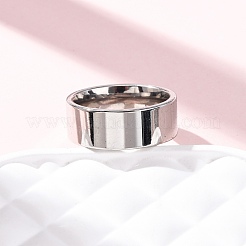 201ステンレススチールワイドバンド指輪  PVD真空メッキ  長持ちメッキ  ステンレス鋼色  8mm  内径：18mm&nbsp;RJEW-K252-02F-P
