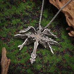 Tibetan Style Alloy Angel Wings Cross Pendant Necklaces&nbsp;FS-WG1EE03-01