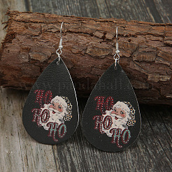Teardrop with Santa Claus Pattern Imitation Leather Dangle Earrings&nbsp;FS-WGC69B2-01