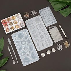 DIYエポキシ樹脂工芸品  シリコンペンダント＆カボション＆ミックスシェイプモールド付き  UVジェルネイルアート錫箔  使い捨てプラスチックホールピペット  使い捨てラテックス指サック  ゴールデン＆シルバー&nbsp;DIY-OC0003-50