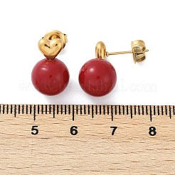 304ステンレススチールエナメルスタッドピアス  イオンプレーティング（ip）  ハート＆ラウンド  14KGP本金メッキ  15x10mm&nbsp;EJEW-G423-11G
