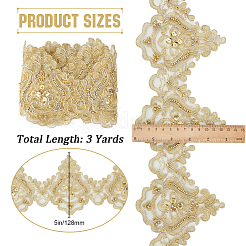 3ヤードのポリエステル刺繍フラワーリボン  ラインストーン付き  洋服の縫製に  ゴールド  5インチ（128mm）&nbsp;OCOR-WH20001-86B