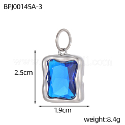 Rectangle Charms 304 Stainless Steel Cubic Zirconia Pendants&nbsp;STAS-OY004-27P