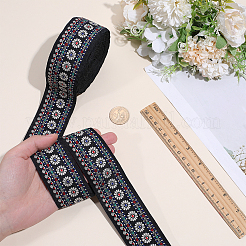 10ヤードのポリエステルリボン  刺繍された花柄のリボン  DIYクラフト縫製アクセサリー  ブラック  1-7/8インチ（48mm）  約10.00ヤード（9.14m）/セット&nbsp;OCOR-ME0001-96A
