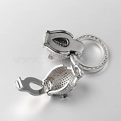 真鍮製マイクロパヴェキュービックジルコニア折りたたみ式クラスプ  ヒョウのヘッド  カドミウムフリー＆鉛フリー  プラチナ  49x21x10.5mm  穴：1mm&nbsp;ZIRC-M043-P-02-RS