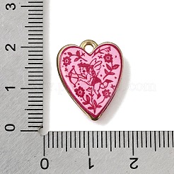 プリントブラスペンダント  キューピッドチャーム付きハート  ピンク  ゴールドカラー  19x15x4mm  穴：1.7mm&nbsp;KK-CBAE379-02G-F