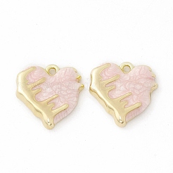 合金エナメルチャーム  ライトゴールド  とろけるハートチャーム  ピンク  18x18x3.8mm  穴：1.6mm&nbsp;FIND-E026-05LG-02