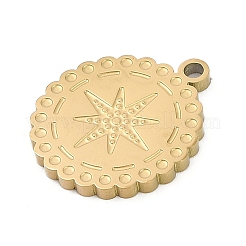 304ステンレスペンダント  スターチャーム付きフラットラウンド  イオンプレーティング（ip）  18KGP本金メッキ  16x14x1.5mm  穴：1.5mm&nbsp;STAS-I325-117G