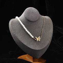 304 Stainless Steel & Plastic Pearl Butterfly Pendant Necklaces&nbsp;NJEW-U023-01G