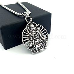 Vintage Punk Style 304 Stainless Steel Buddha Pendant Necklaces for Men&nbsp;MR6737