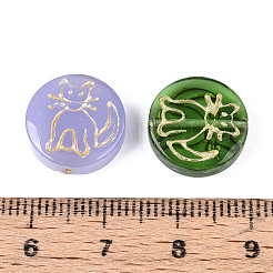 Flat Round with Cat Shape Glass Beads&nbsp;GLAA-T025-31M