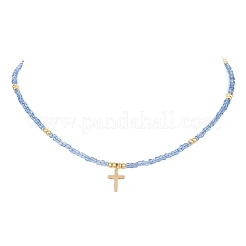 女性用ガラスシードビーズチェーン付き真鍮ペンダントネックレス  ミックスカラー  14.96インチ（38cm）&nbsp;NJEW-JN04429