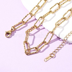 304ステンレススチールテクスチャペーパークリップチェーンネックレス女性男性用  イオンプレーティング（ip）  18KGP本金メッキ  18.19インチ（46.2cm）&nbsp;NJEW-A052-01G