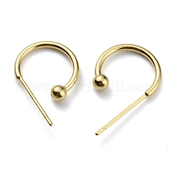 Brass C-shaped Hoop Circle Ball Stud Earrings&nbsp;KK-O131-07G