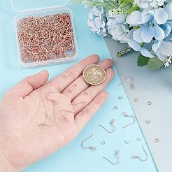 304ステンレススチールピアスフック200個  水平ループと200個の丸カン付き  ローズゴールド  17x18x2.4mm  穴：1.8mm  21ゲージ  ピン：0.7mm&nbsp;DIY-UN0003-79