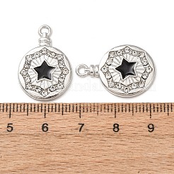 合金エナメルチャーム  ラインストーン付き  スターチャーム付きフラットラウンド  プラチナ  23x16x2mm  穴：1.6mm&nbsp;FIND-K030-17F-P