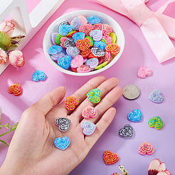 プリント入り不透明樹脂カボション  立体的な花とハート  グリッターパウダー付き  ミックスカラー  16.5x18x5mm  150pc&nbsp;CRES-TA0001-72A