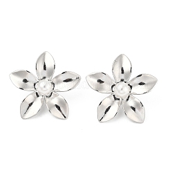 Brass ABS Plastic Imitation Pearl Flower Stud Earrings&nbsp;EJEW-S258-02P